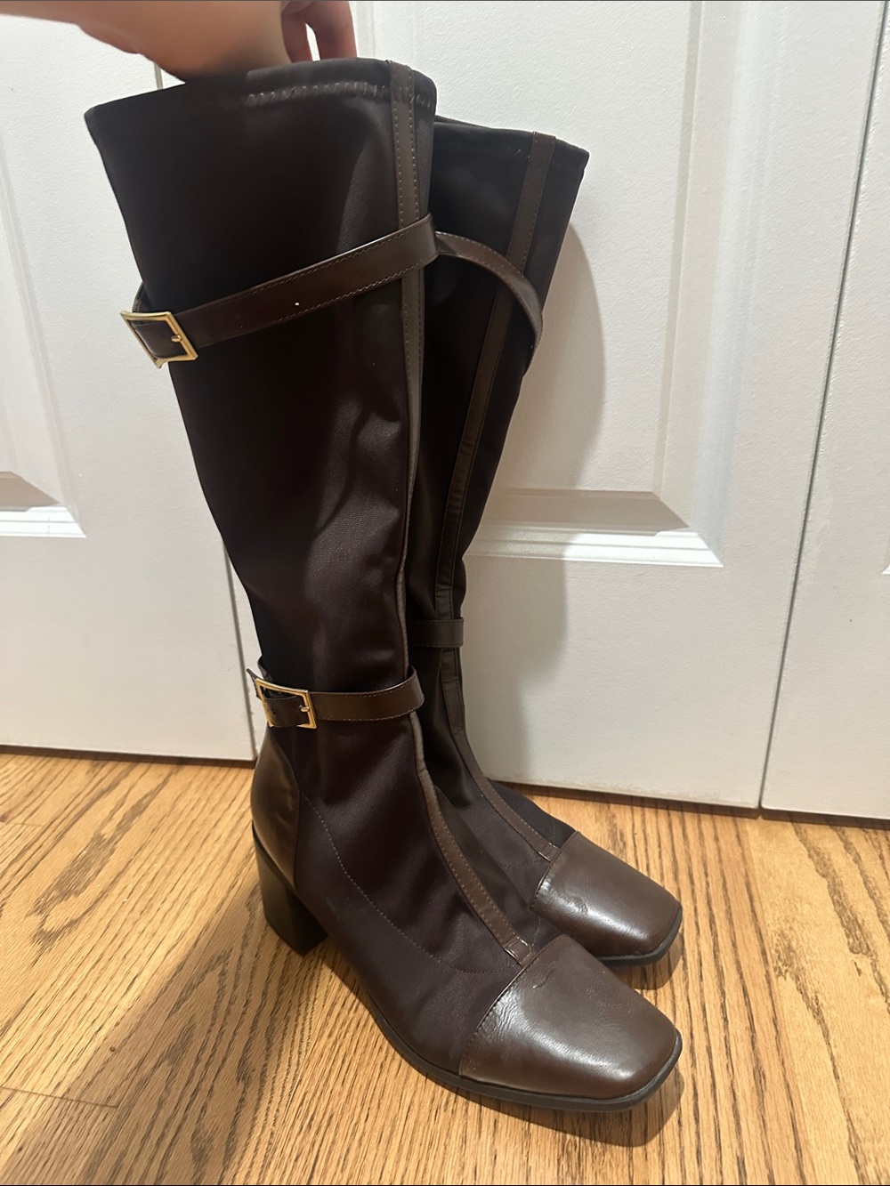 Journee Collection Over-The-Knee Buckle Boots in Dark Brown